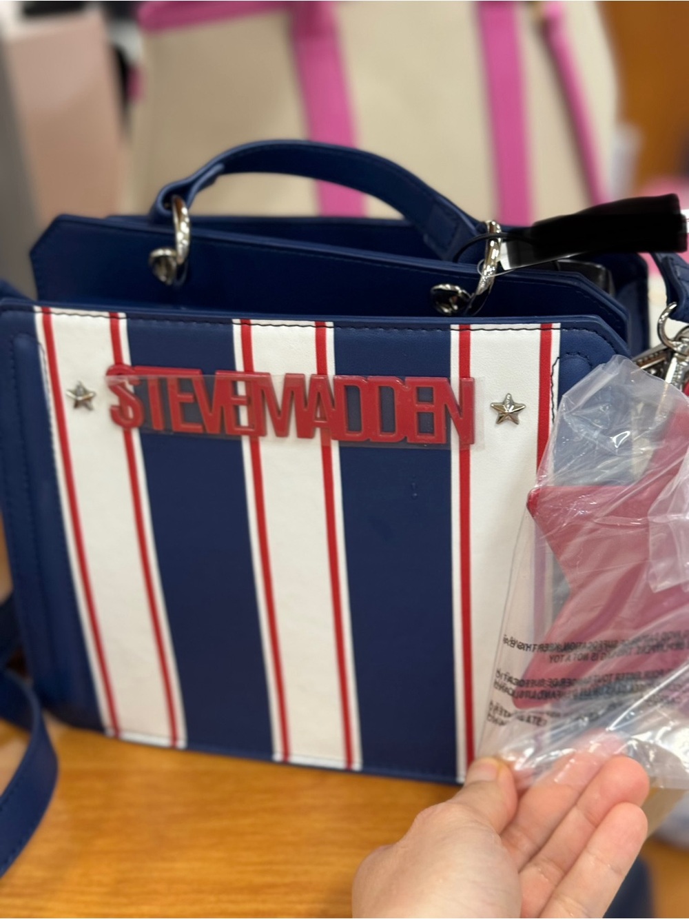 Steve Madden Navy & White Striped Top-Handle Bag